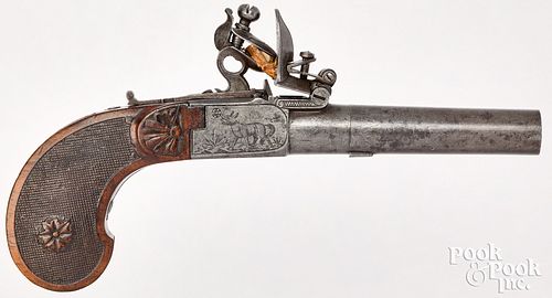 Belgian engraved flintlock pistol