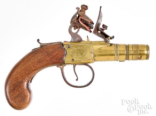 Twigg, London brass barrel flintlock pocket pistol