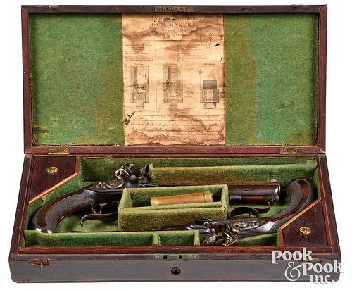 Cased pr Baker & Negus, London flintlock pistols