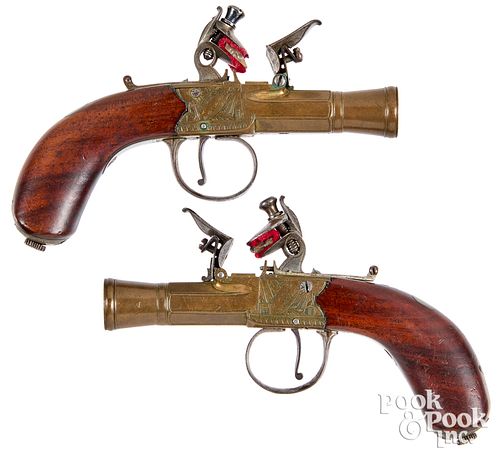 Fine pair W. Bond, London flintlock pocket pistols