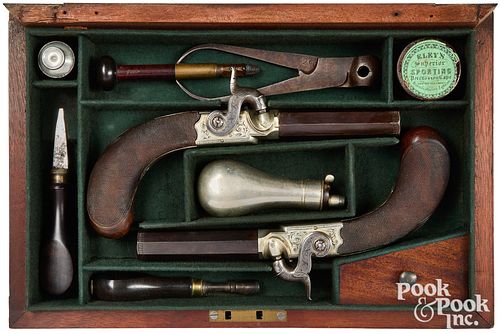 Cased pr Irish engraved Edward Dodson pistols