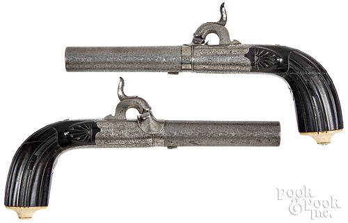 Pair of Belgian boxlock percussion pistols