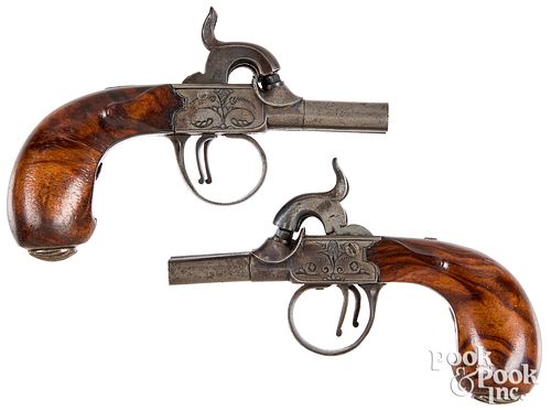 Pair of Belgian double barrel percussion pistols