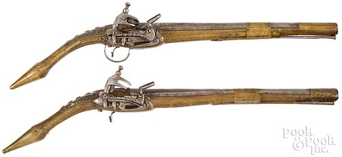 Pair of ornate Albanian rattail miquelet pistols