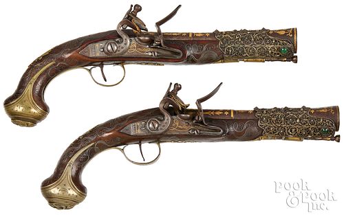 Elaborate pr of Turkish flintlock holster pistols