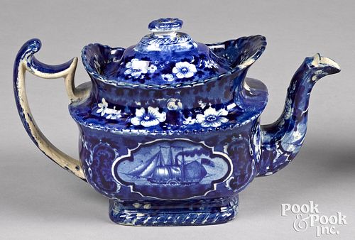 Historical blue Staffordshire teapot