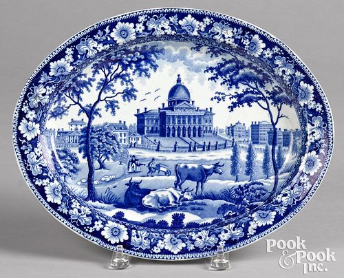 Historical blue Staffordshire platter