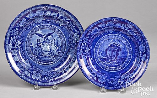 Two Historical blue Staffordshire arms plates