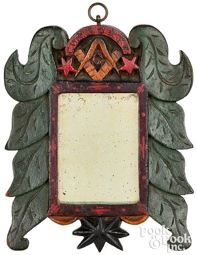 Small carved and painted pine mirror, 19th c.