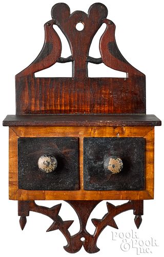  Pine and maple hanging wall box, 19th c.