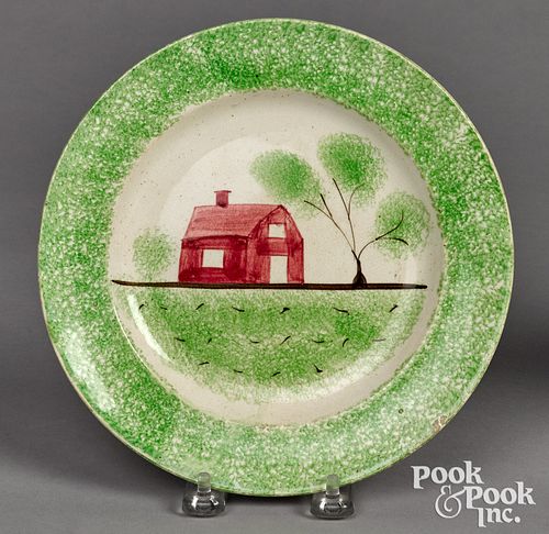 Green spatter schoolhouse plate