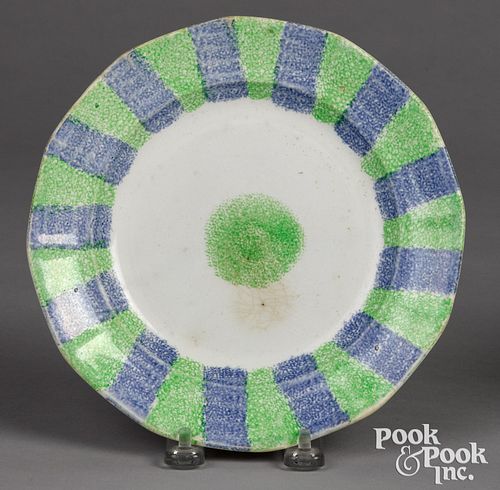 Blue and green rainbow spatter plate