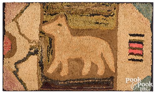 American dog hooked rug, ca. 1900
