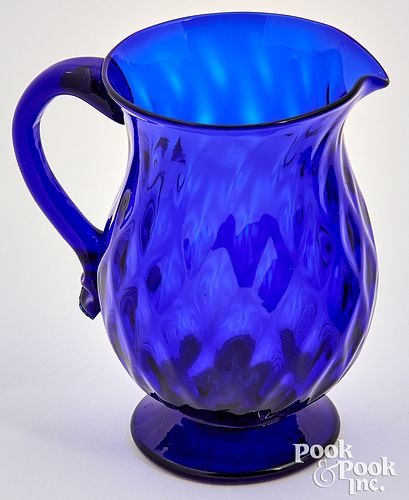 Stiegel type cobalt glass cream pitcher, 19th c.