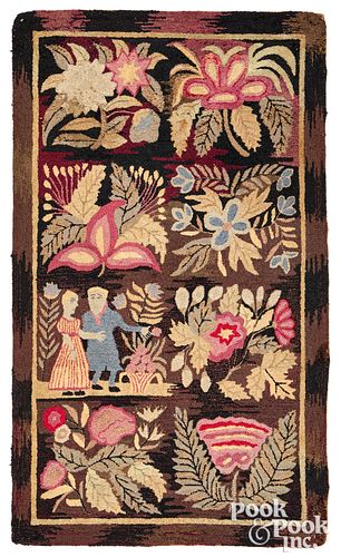 Courting couple hooked rug, late 19th c.