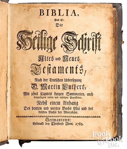 Christopher Sauer, Germantown, printed Bible, 1763