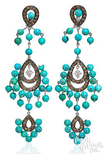 Diamond and turquoise earrings