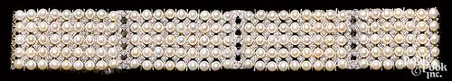 14k white gold pearl and diamond choker necklace