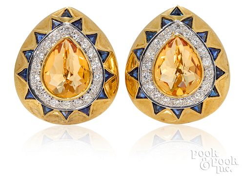 14k yellow gold diamond and citrine earrings