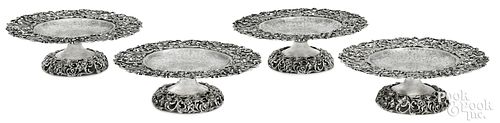 Set of four sterling silver reticulated tazzas