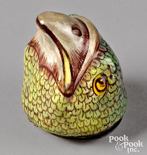 English enamel hawk head box, 18th c.