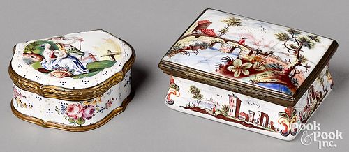 Two English enamel boxes, 18th c.