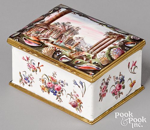 Large English enamel box, 18th c.
