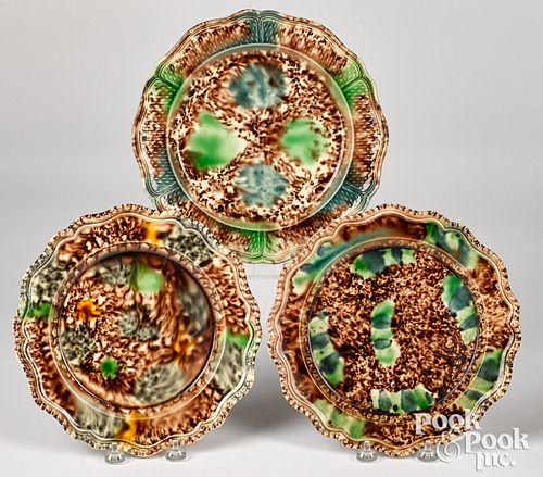 Three Staffordshire tortoiseshell glaze plates