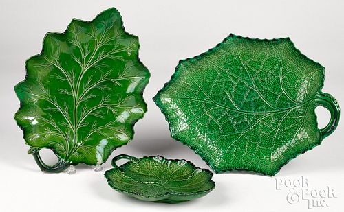 Three Staffordshire leaf form dishes, ca. 1800