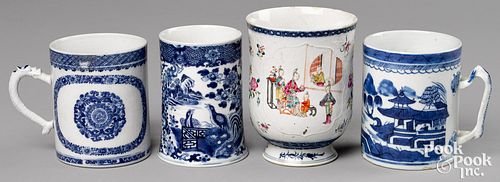 Four Chinese export porcelain mugs, 19th c.