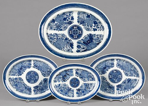 Four Chinese export porcelain blue platters