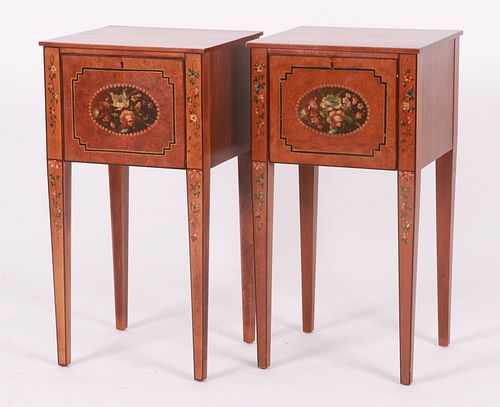 A Pair of Paint Decorated Nightstands