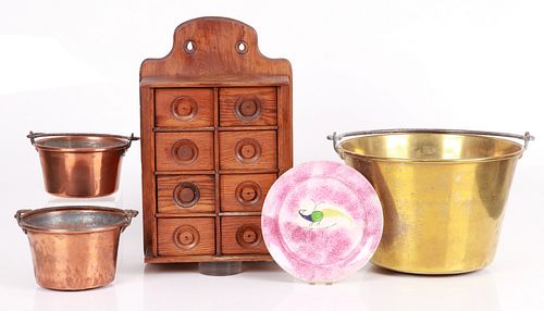 Primitives Incl. Spice Box, Copper & Brass Buckets