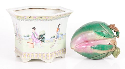 A Chinese Porcelain Jardiniere and Peach