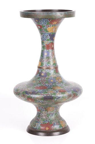 Monumental Japanese Champleve Bronze Floor Vase