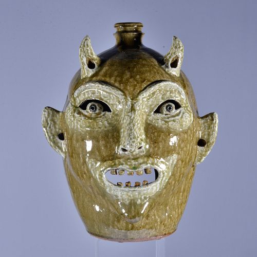 Michel Bayne Large Devil Jack-O-Lantern Carved Face Jug
