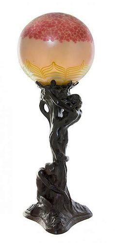 A Swedish Art Nouveau Bronze Figural Lamp, Alice Nordin, Height overall 23 1/2 inches.
