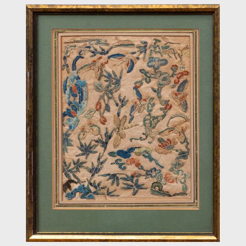 Group of Five Chinese Silk Embroidery Collages