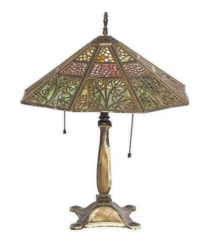A Bradley and Hubbard Slag Glass Table Lamp, Height overall 19 inches.