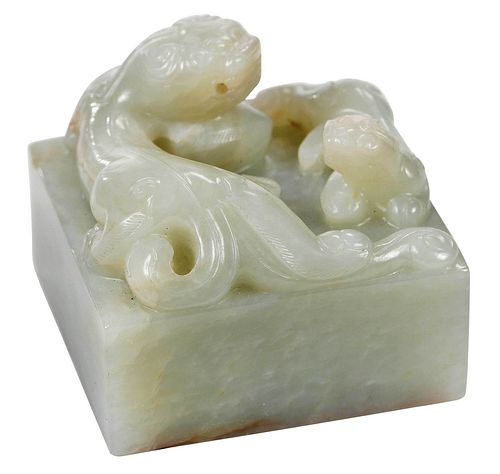 Chinese Jade or Hardstone Seal With Dragons