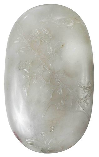 Chinese White Jade or Hardstone Plaque With Carving