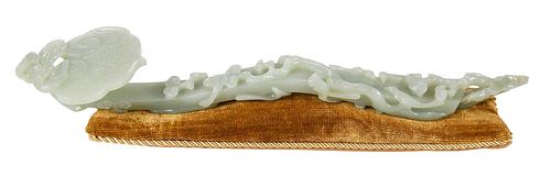 Chinese Carved Jade or Hardstone Ruyi Scepter