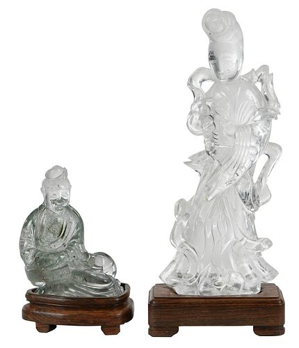 Two Chinese Rock Crystal Figures, Guanyin and Buddha