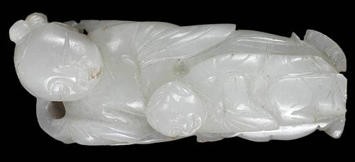 Chinese Jade or Hardstone Pendant of Mother and Child