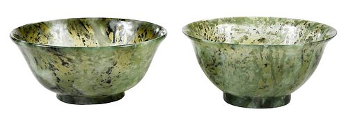 Pair of Chinese Spinach Jade Bowls
