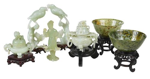 Seven Jade Objects with Stands