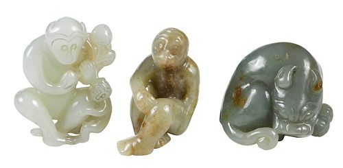 Group of Three Chinese Jade or Hardstone Animal Toggles