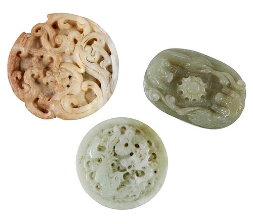 Three Pieces Chinese Carved Jade or Hardstone