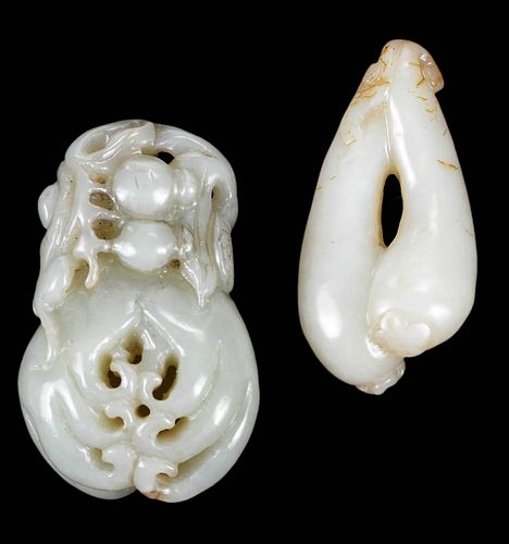 Two Chinese Carved Jade or Hardstone Plant Toggles