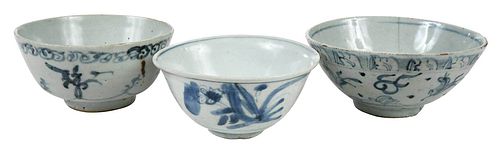 Three Chinese Underglaze Blue Porcelain Bowls 